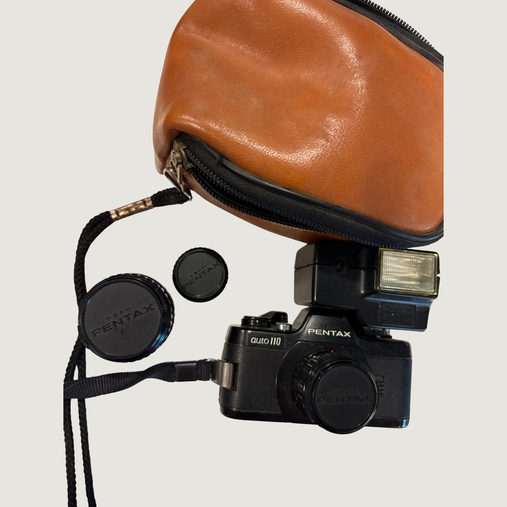 Vintage Pentax Auto 110 SLR Camera Set with Lenses Flash & Leather Case/ manuals